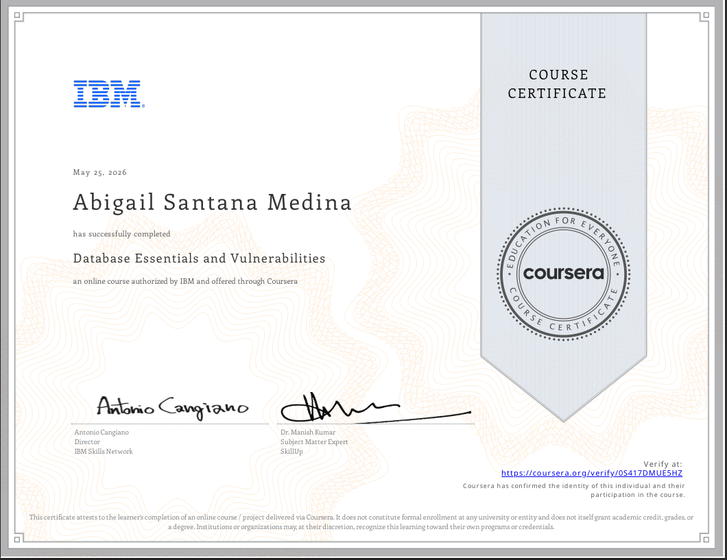 IBM database vulnerabilities certificate