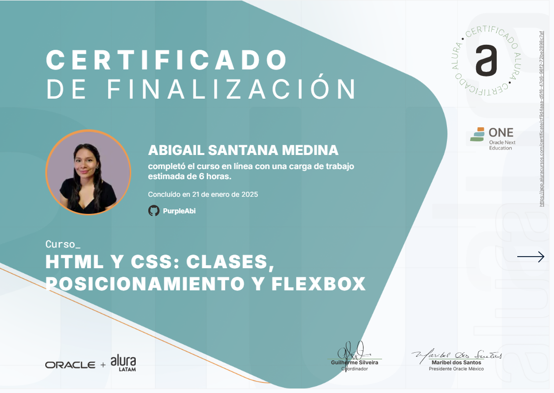 html alura ONE certificate